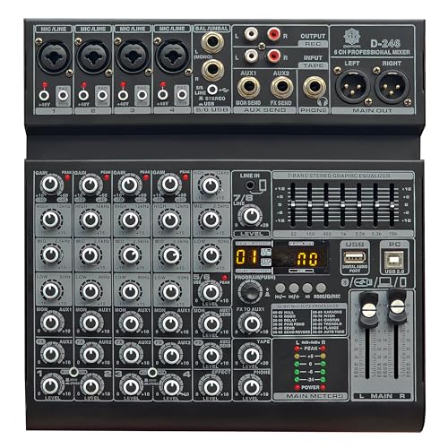 Image of DIGIMORE 6 Channel Audio Mixer with Interface, 32 DSP Bluetooth DJ Mixer Reverb Effect +48V Phantom For Karaoke Studio Streaming Recording (D-246)