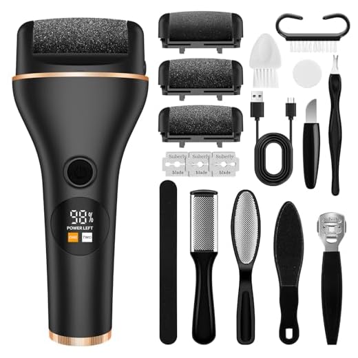 Mexgcom Lima Electrica Pies Durezas, Pedicura Profesional para Pies 18 Piezas Set con 3 rodillos de repuesto y 2 Velocidades con led y luz para Pies para el Cuidado de Los Pies y Pedicura, Negro