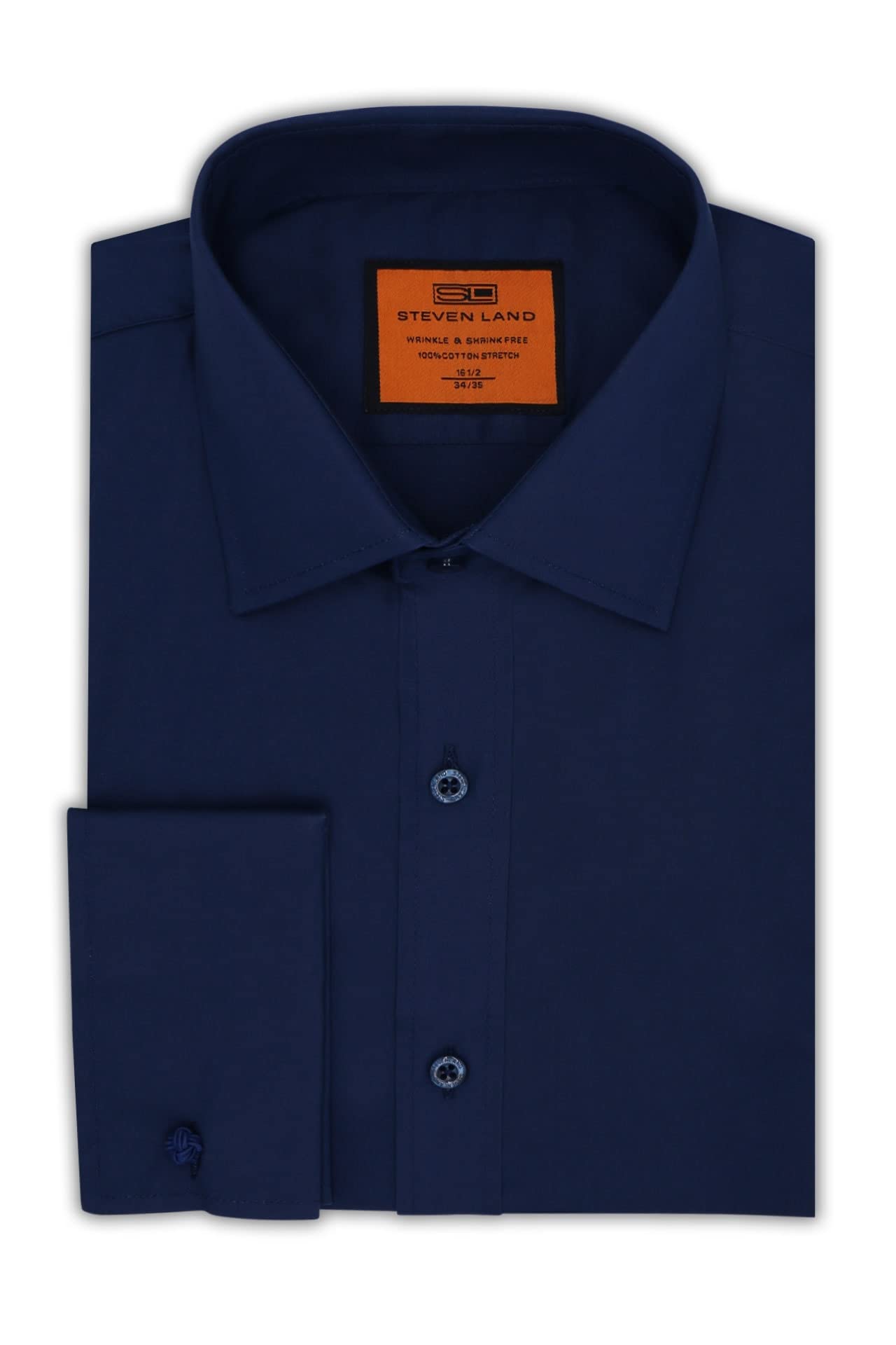Steven Land Men's Signature Solid Poplin Dress Shirt, Long Sleeve, 100% Cotton French Cuff