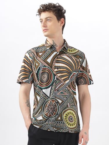 Image of BULLMER Trendy Regular Fit Printed Causal Half Sleeve Shirt for Men