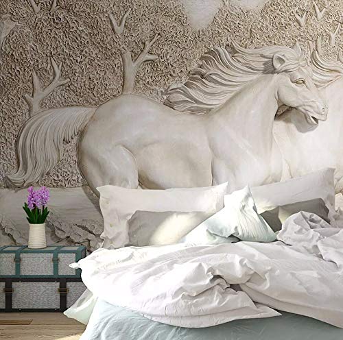 Carta da Parati Muro 3D Cavallo Bianco in Rilievo