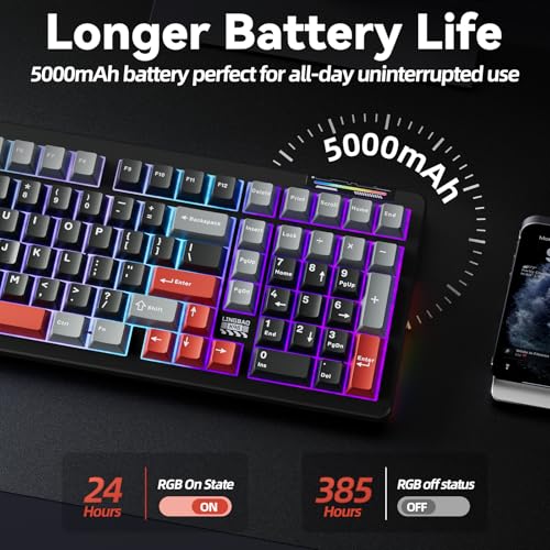 Image of LINGBAO K98 Wireless Mechanical Gaming Keyboard, Tri-Mode BT5.0 /2.4GHz /USB-C, Gasket Custom Hot-Swappable Linear Switches Creamy Keyboard with Number Pad, RGB Backlit Gaming Keyboard for PC Laptop