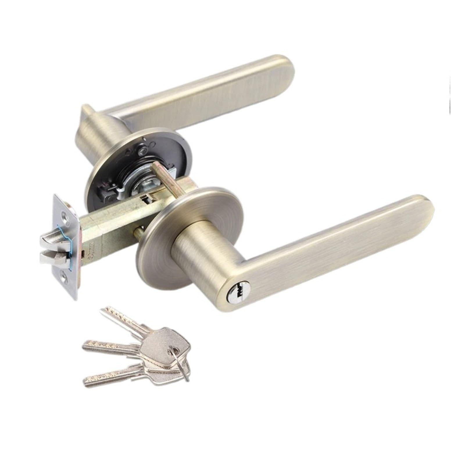 SJLOYNWQ Silent Door Lock Three-Pole Round Handle(Bronze Key)
