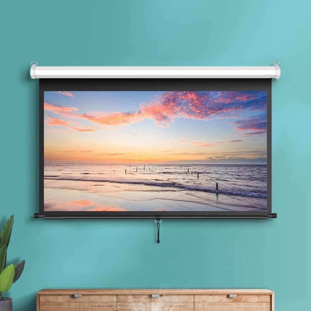 Projection screen Manual Pull Down Projector Screen 60-72 Inch In 4:3 And 16:9 Auto-Locking Indoor Outdoor(60 Inch 4:3)