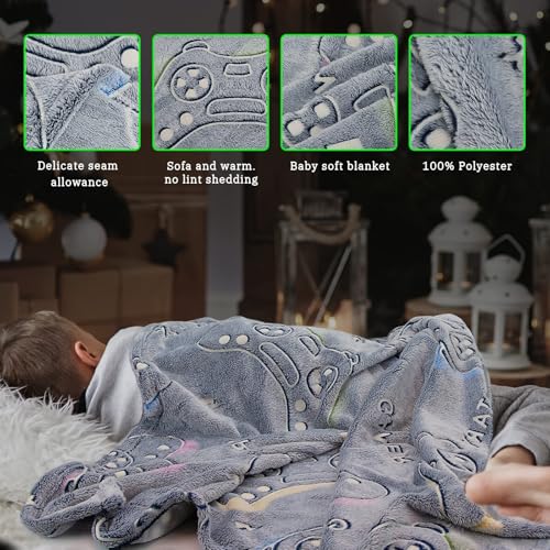 Image of Gamer Gifts for Teens Gaming Blanket, Birthday Graduation Gifts for Boys Boyfriend, Kids Glow in The Dark Blanket Soft, Video Game Room Decor 40 inchx60 inch