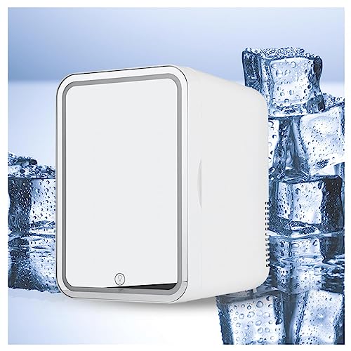 BWCKMTSC Mini refrigerador portátil para automóvil, con Espejo LED, Nevera pequeña de Capacidad 8 litros, frío o Calor, CA 220V, DC 12v Mini refrigerador de Escritorio, refrigerador de automóvil