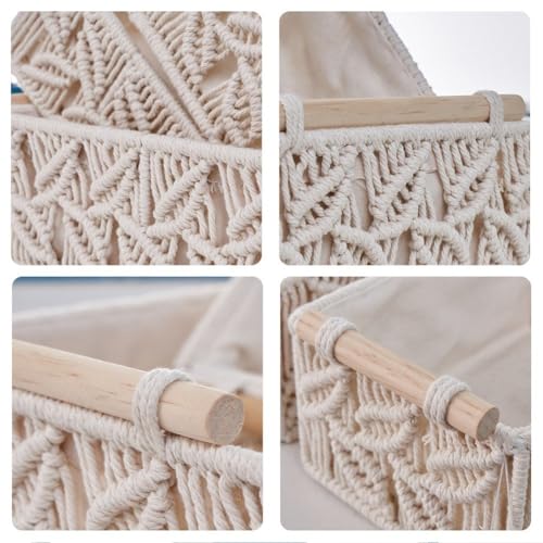 Cestas de macramé de cuerda de algodón de alta calidad con elegantes asas de madera 4