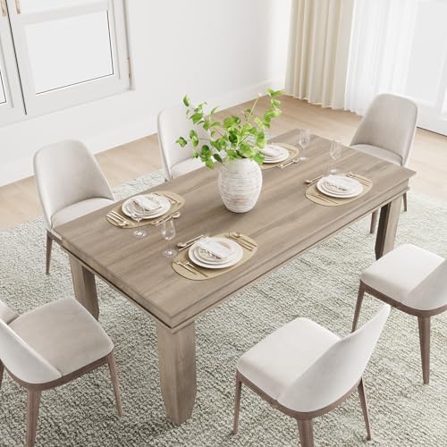 Image of GarveeHome Farmhouse Dining Table for 6-8 People, 71 in Long Kitchen Tables with Wooden Sturdy Frame, 6 ft Large Rectangular Dinner Table for Dining Room, Kitchen, Natural Oak, 71 inch Non-extendable