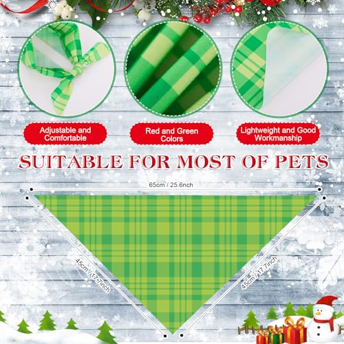 Image of Abbylike 50 Pcs Christmas Plaid Dog Bandanas Bulk, Red and Green Gingham