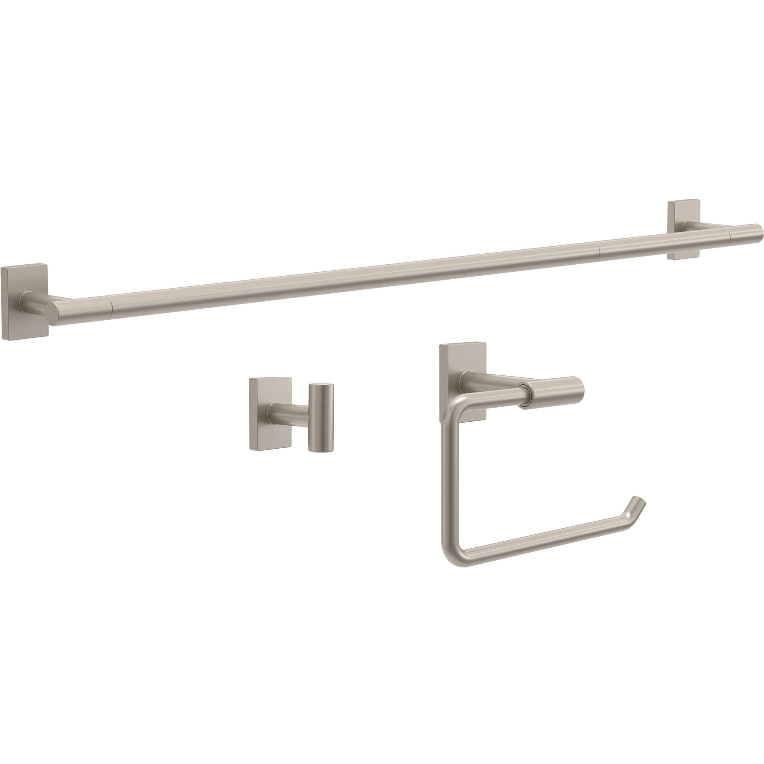 Franklin Brass Hartwell 3-Piece Bathroom Set Satin Nickel 18" + 6" Towel Rack, Toilet Paper Holder/Hand Towel Holder, Hook | 3-Piece Bath Hardware Accessories Set HRT63-SN