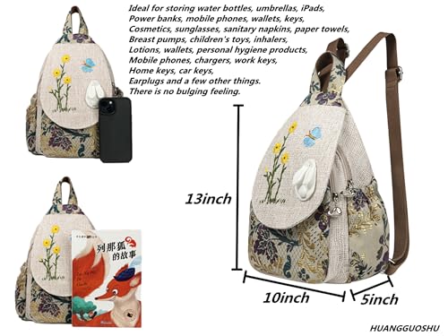 Image of Small Canvas Backpack, Retro Boho Washed Hippie for Women Daily Commute (Rabbit Decorations)
