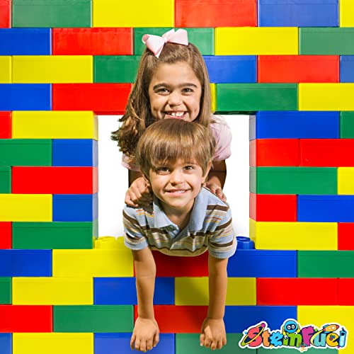 Stemfuel Deluxe 112 Piece Jumbo Building Blocks Variety Pack | Mega Builder Block Kit For Toddlers | Includes 63 Colored Large Blocks And 49 Colored Small Blocks | 112 Piece Value Pack | Made In Usa #TOP6