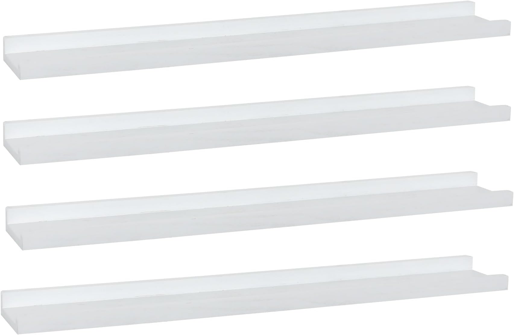 PHOENANCEE L Shape Long Floating Shelves Set of 4, Wood Photo Picture Ledge Shelf (Rustic White, 35.4 Inch)
