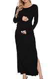 Women's Split Maternity Dress Long Sleeve Ruched Pregnancy Clothes