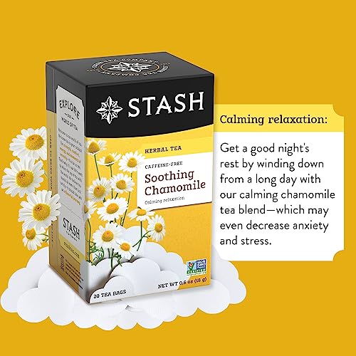 Image of Stash Tea Chamomile Herbal Tea - Naturally Caffeine Free, Non-GMO Project Verified Premium Tea with No Artificial Ingredients, 20 Count (Pack of 6) - 120 Bags Total