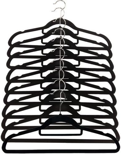 SOVI - 10 X BLACK NON SLIP HANGER VELVET FLOCKED COAT CLOTHES TROUSER HANGING HANGERS WITH BAR