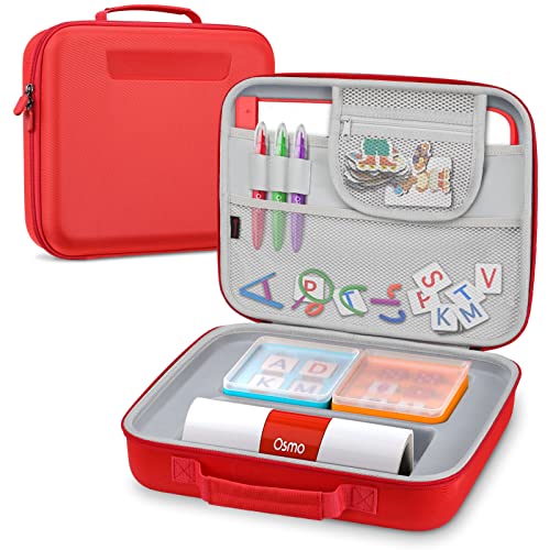 FINPAC Hard Carrying Case for Osmo Games Grab-and-Go Large Storage Organizer Briefcase for Osmo Base for iPad Creative Board Markers Pouch Number Tangram Words Tiles and Coding Blocks Red