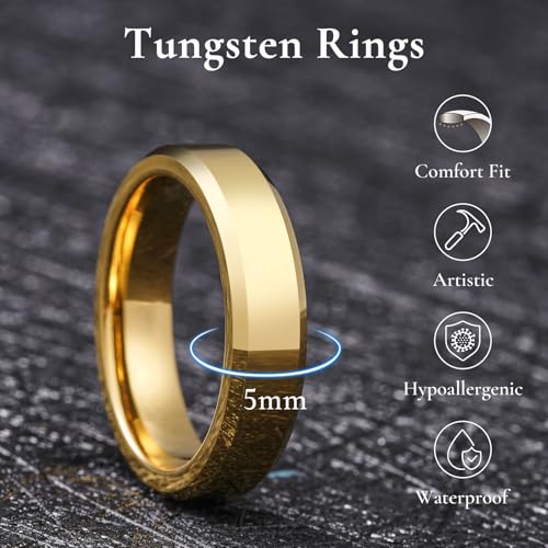 Image of King Will Tungsten Carbide Wedding Band for Men Women-4 /6 /8mm Width 14K Gold Plated Tungsten Wedding Ring Matte Brushed & High Polished Style Comfort Fit Wedding Band Size 6-14