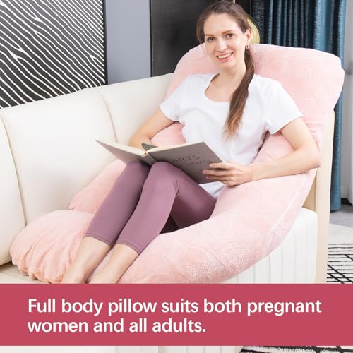 MOON PINE Pregnancy Pillow, U Shaped Full Body Pillow for Maternity Support, Sleeping Pillow with Cover for Pregnant Women (Dusty Pink)