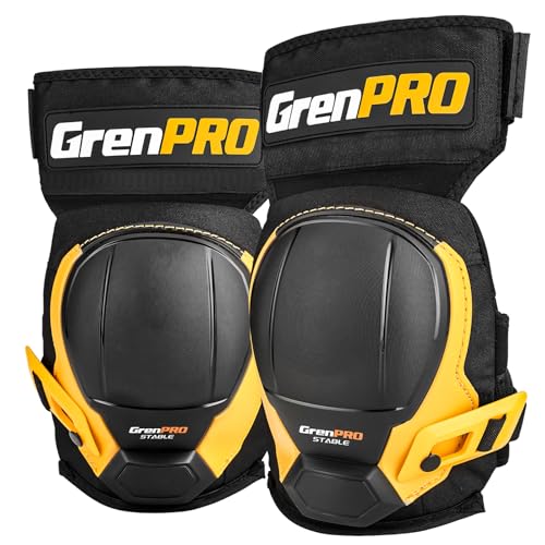 Image of GRENPRO Heavy Duty Knee Pads for Men, Gel Foam, TPR Shell, Construction | POM buckles, neoprene straps, 4-point fastening, metal rivets, 600D fabric, left-right fit, flooring, tiling, gardening