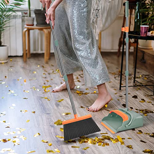Chouqing-Broom-and-Dustpan-Set-for-HomeBroom-and-Dustpan-SetBroom-Dustpan-Set-Broom-and-Dustpan-Combo-for-Office-Stand-Up-Broom-and-Dustpan-GreenOrange