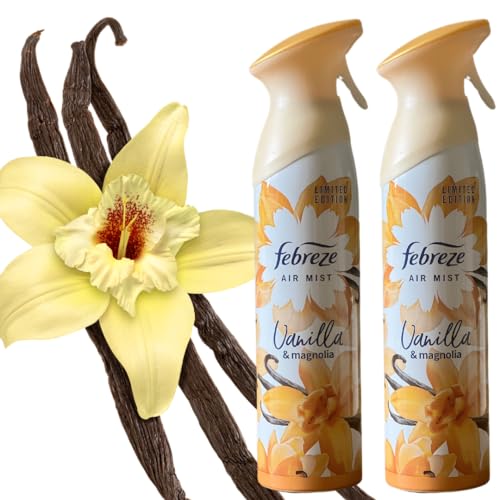 Febreze Air Freshener Spray Set – Limited Edition Vanilla & Magnolia Scent with Odour Clear Technology, Water-Based Formula, 185 ml Each, Set of 2