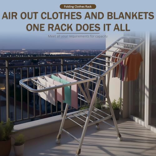 Multi-Functional Stainless Steel Drying Rack, 1.5M Space-Saving Laundry Airer with Shoe Holders, Heavy-Duty Foldable Clothes Rack for Efficient Drying and Organization,1.8 Meter