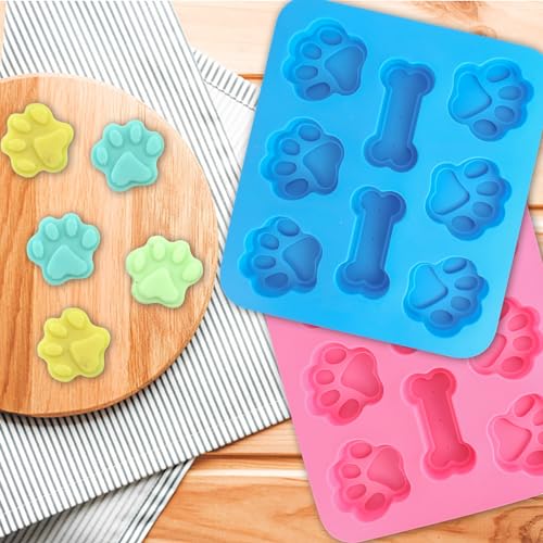 2 Stück Silikonformen für Hund, Paw and Bone Hundekekse Backform, Backmatte Hundekekse für Eiswürfel, Schokolade, Süßigkeiten, Hund Behandelt, Hundepfote und Knochenform, Kekse