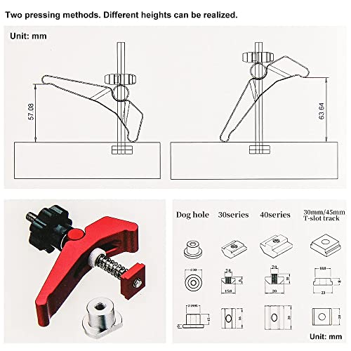T Track Hold Down Clamps Woodworking T Slot Clamp 20Mm Dog Hole Clamp Quick Acting Aluminum Alloy Red #TOP4