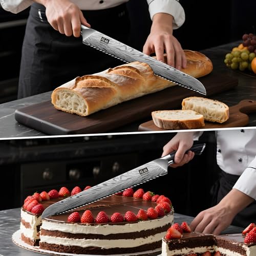Image of SHAN ZU 10 inch Bread Knife in Powder Steel, Serrated Bread Knife for Homemade Bread Sourdough Ultra Sharp Bread Slicer Knives with Ergonomic Pakkawood Handle for Sourdough, Turkey and Fruit