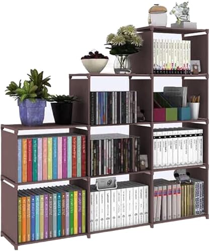 HOSTARME Bookshelf Kids 9 Cube Book Shelf Organizer Bookcase DIY for Bedroom Classroom Office (Brown)