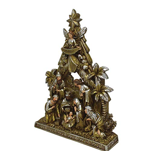 Needzo Holy Family Scene Metallic-Toned Figurine, Nativity Sets For Christmas Indoor, 10 1/2 Inch #TOP2