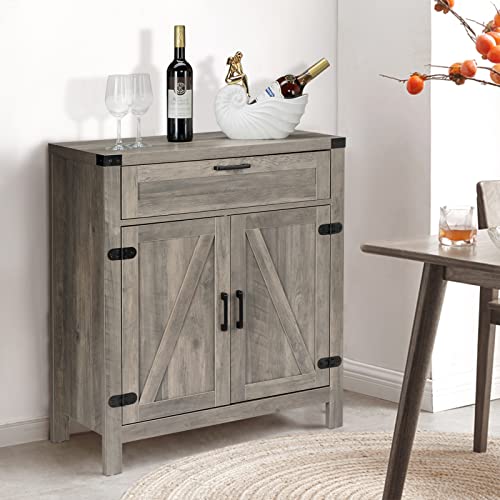 Image of VINGLI Modern Farmhouse Sideboard Buffet Cabinet with Drawer, Storage Cabinet with Doors and Adjustable Shelves, Coffee Bar Station for Kitchen, Dining Room and Living Room, Ash Grey