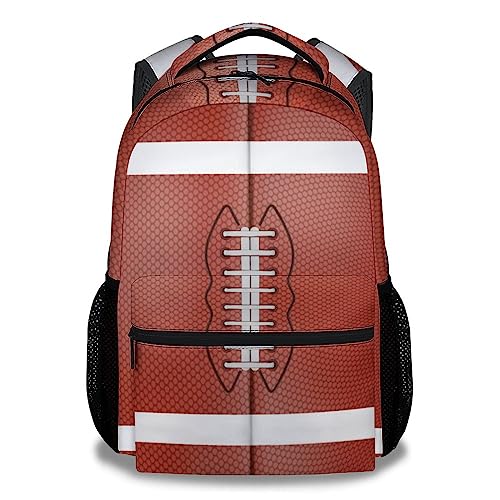 Football School Backpack for Boys, 16 Inch Brown Backpacks for Kids, Cool Lightweight Bookbag for Travel