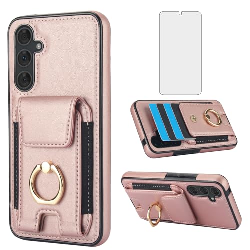 Coque Samsung Galaxy A54 5G Asuwish en cuir rose gold avec protège-écran verre et porte-carte