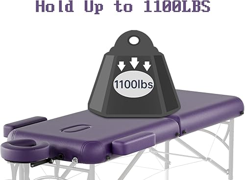 Miniatura 4 de Mesa de masaje profesional portátil de 2 pliegues de espuma viscoelástica de alta calidad, patas de aluminio con capacidad para hasta 1100 libras, 8