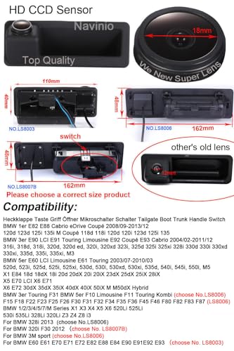 Image of Car Backup Camera Replacement for BMW 3 /5 Series 118 316 318 325 328 320 325 328Li 120i 330 335 320i 330i 335i 520 523 530 X5 X6 X1 E39 E46 E53 E82 E88 E84 E90 E91 E92 E93 E60 E61 E70 E71 E72 18i