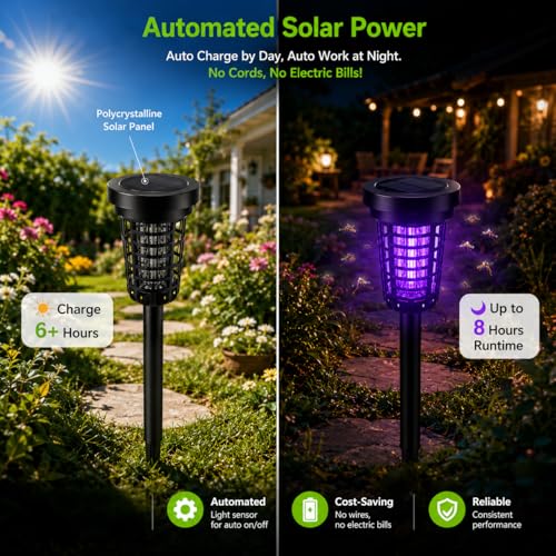 Image of 4 Pack Solar Bug Zapper Outdoor, 2-in-1 Mosquito Zapper
