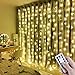 Produktbild LED Lichtervorhang 3x3m IP65 Wasserfest 300 LEDs USB Lichterkettenvorhang mit 8 Lichtmodelle für Wohnzimmer innen Haus Schlafzimme Party Weihnachten Hochzeit Geburtstag Garten Fenster (Warmweiß)