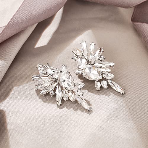 Ever Faith N14595-1 Crystal Fashion Statement Cluster Earrings, Art Deco Bling Colorful Marquise Teardrop Bridal Dangle Clip-On Earrings thumb #3