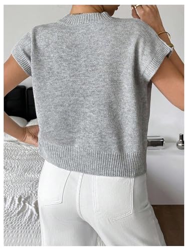 Image of SOLY HUX Women's Short Sleeve Sweater 3D Floral Sweaters Pullover Tank Tops Knit Vest Trendy Fashion Clothing Grey White Floral X-Small