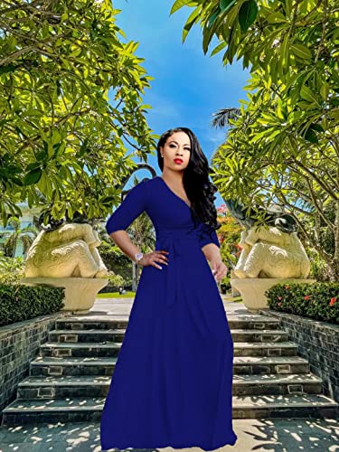 Image of LightlyKiss Plus-Size Maxi Dresses for Women African Summer 3 /4 Sleeves Beach Sundress with Pockets