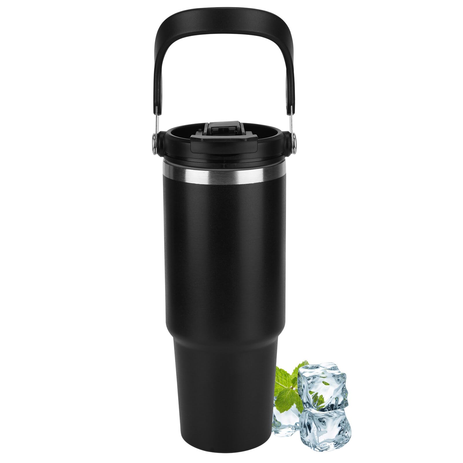 Kinberry Tumbler with Straw Lid and Handle, Stainless Steel Travel Mug 30 oz Keeps Cold for 24 Hours, 100% Leak Proof Insulated Car Cup for Hot and Cold Coffee