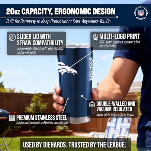 Image of Denver Broncos NFL 20oz Stainless Steel Insulated Tumbler, Slider Lid