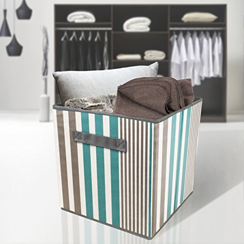 Sorbus® Foldable Storage Cube Basket Bin, Vertical Stripe Line Pattern (6 Pack, Aqua) #TOP1