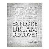Mark Twain Quotes Wall Art-'Explore-Dream-Discover'- 8 x 10 Art Wall Print Art Ready to Frame....