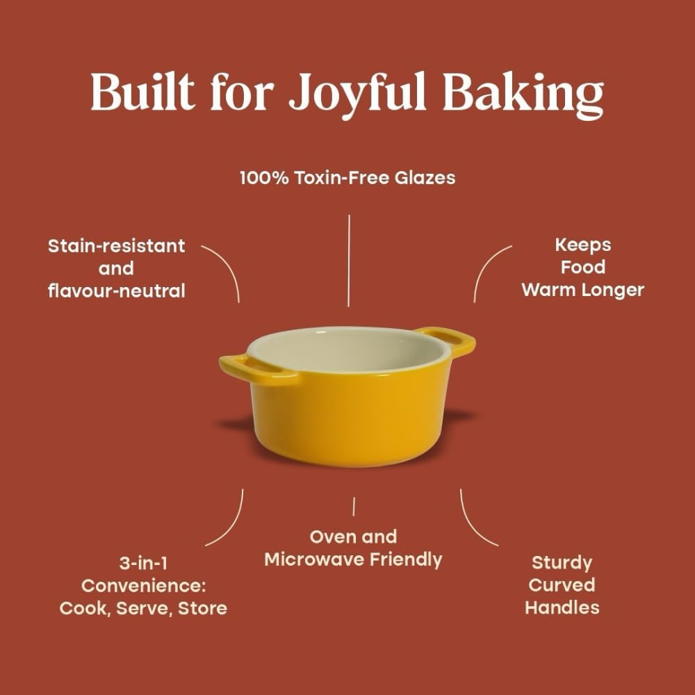 CUMIN CO. Stoneware Mini Cocotte Set of 2 with Lids – Non Toxic Ceramic Bakeware for Soufflé, Lava Cake, Crème Brûlée & Individual Servings – Oven, Microwave & Dishwasher Safe (Color: Gray, 240ml)
