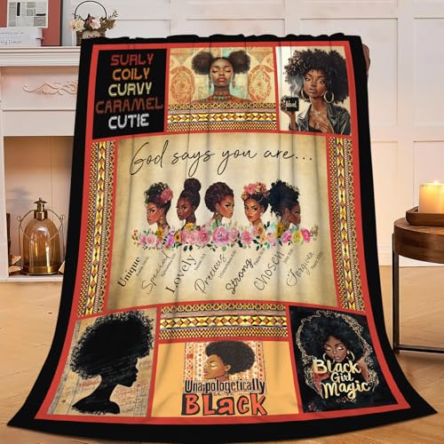 African American Blanket Black Girl Throw Blanket God Says You are Soft Cozy Warm Fuzzy Fleece Lightweight Plush Merch Animals Decor Gifts for Lover Man Woman Boys Girls Couch Bedding Sofa 50"X40"