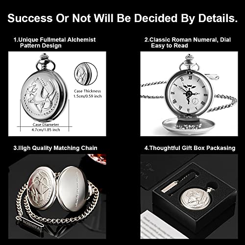 Boshiya Fullmetal Alchemist Pocket Watch With Chain Vintage Quartz Pocket Watch For Cosplay Accessories Anime Merch #TOP2