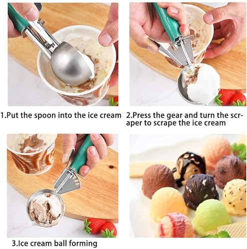 Image of Clazkit Ice Cream Scoop | Push Button | Stainless Steel Ice Cream Scoop with Ergonomic Handle - Heavy Duty, Rust-Resistant Dessert Scooper | Color May Vary